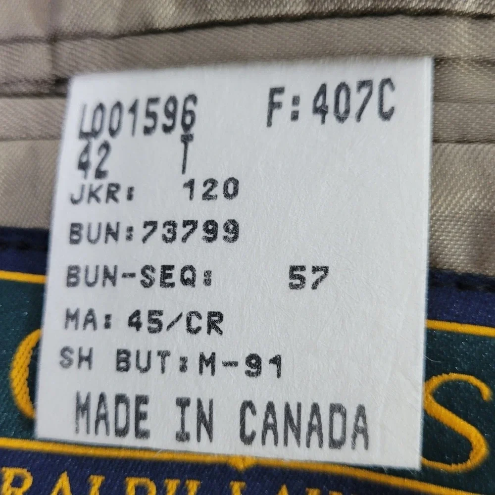 Chaps Ralph Lauren Mens Plaid Blazer Jacket 42R Silk‎ Wool Blend Made in Canada